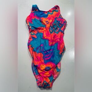 Vintage 70-80s neon Vibrant Multicolor Abstract One-Piece Swimsuit bather